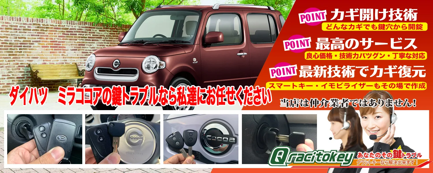 早い・安い・納得！」ミラココアの鍵紛失・鍵作製 | 鍵屋クラシトキー