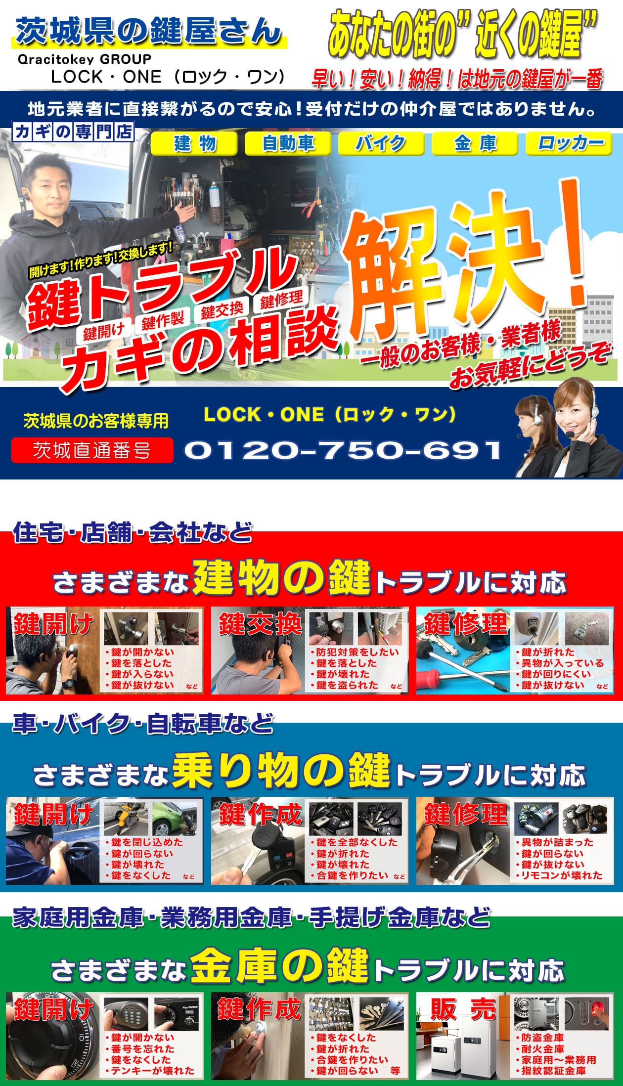 茨城直通番号：ロックワン0120-750-691